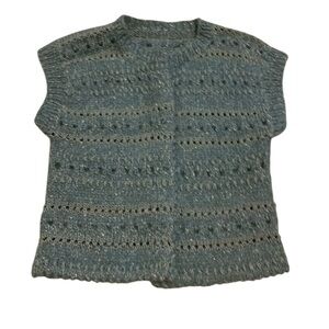 Vtg Handmade Textured Knit Vest Top Light Blue Sparkle Openwork Sweater | Small